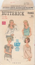5285  Simplicity 1968 EZ LOOSE PEASANT BLOUSES SLEEVES OR NOT PATTERN 10 32.5''B OR 14 34B CHOICE